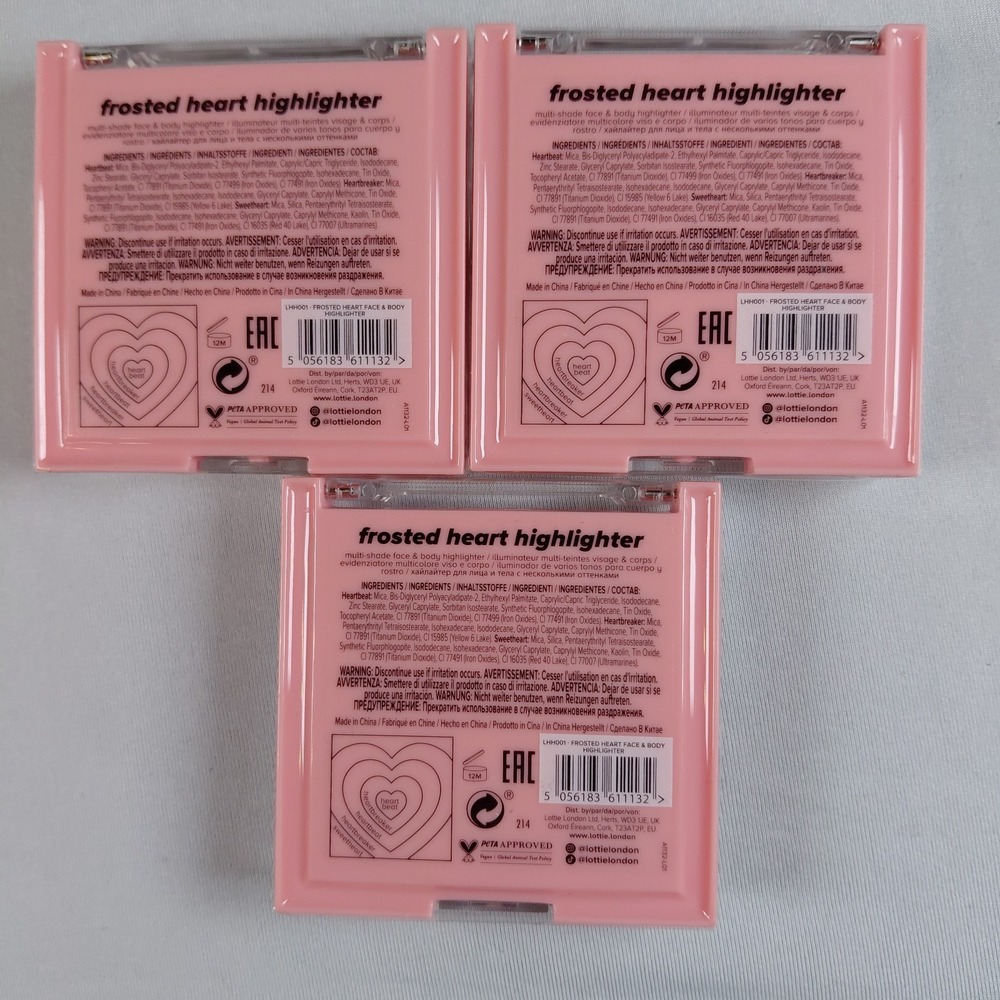 3X NEW SEALED Lottie Frosted Heart Highlighter Shimmer Multi-Shade Face Body Lot - Picture 3 of 5
